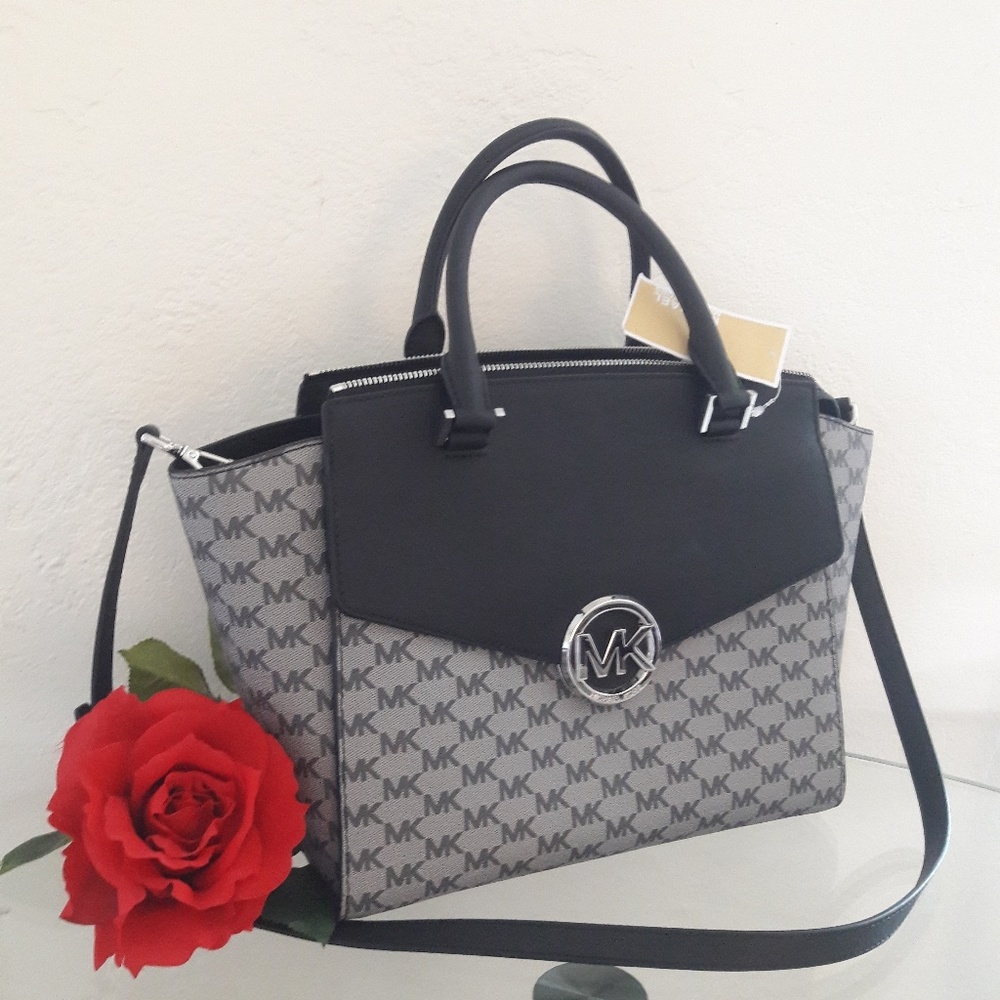 NWT MICHAEL KORS HUDSON MK LOGO LG SATCHEL
